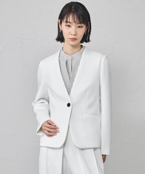CAST:(キャストコロン)の「【接触冷感/UV対策/セットアップ対応】ノーカラーダンボールジャケット(ノーカラージャケット・レディース・ブラック/ピンク系その他2/オフホワイト・S/L/M)」の1枚目の写真