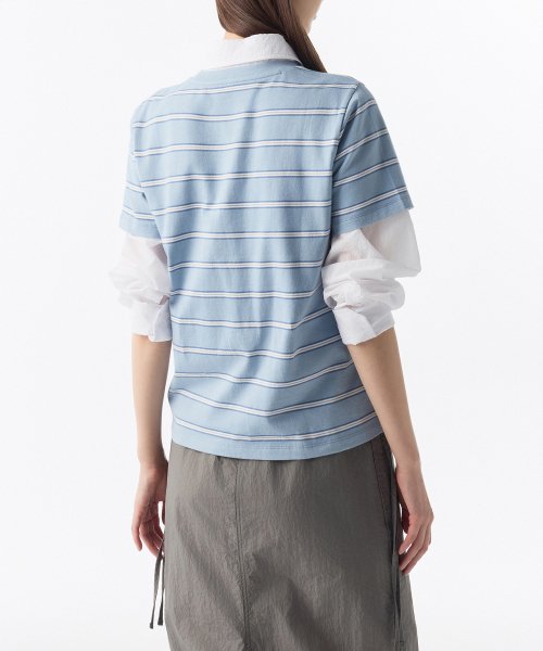 MUSINSA STANDARD WOMAN（ムシンサスタンダードウーマン）の「ウィメンズマルチストライプクルーネックTシャツ1 [クラウディブルー]（Tシャツ/カットソー・レディース・その他・SMALL/MEDIUM/X-SMALL/LARGE）」の4枚目の写真