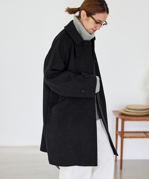 FRAMeWORK（フレームワーク）の「≪追加≫ラムウールMIXシャルムバルカラーコート 4（ステンカラーコート・レディース・ネイビー/ブラック・38/36）」の9枚目の写真