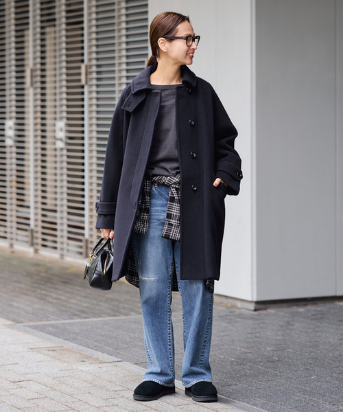 FRAMeWORK（フレームワーク）の「≪追加≫ラムウールMIXシャルムバルカラーコート 4（ステンカラーコート・レディース・ネイビー/ブラック・38/36）」の19枚目の写真