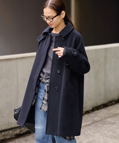 FRAMeWORK（フレームワーク）の「≪追加≫ラムウールMIXシャルムバルカラーコート 4（ステンカラーコート・レディース・ネイビー/ブラック・38/36）」の21枚目の写真