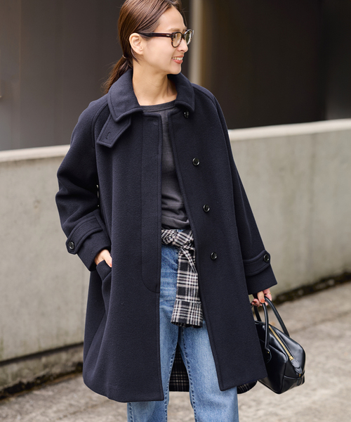 FRAMeWORK（フレームワーク）の「≪追加≫ラムウールMIXシャルムバルカラーコート 4（ステンカラーコート・レディース・ネイビー/ブラック・38/36）」の22枚目の写真