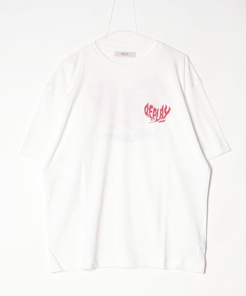 REPLAY(リプレイ)の「コットンジャージーFIREプリントTシャツ(Tシャツ/カットソー・レディース・オフホワイト・SMALL/MEDIUM)」の1枚目の写真