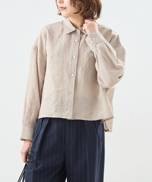 journal standard L'essage（ジャーナルスタンダードレサージュ）の「ヨーロピアンフラックス刺しゅうショートシャツ（シャツ/ブラウス・レディース・ブラウン系その他/オレンジ/ベージュ・FREE）」の2枚目の写真