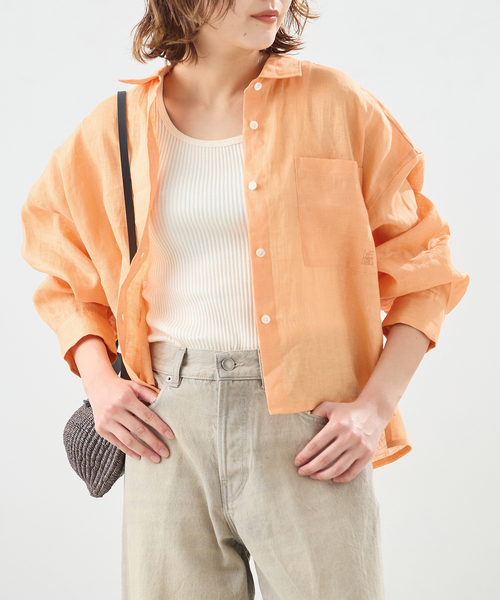 journal standard L'essage（ジャーナルスタンダードレサージュ）の「ヨーロピアンフラックス刺しゅうショートシャツ（シャツ/ブラウス・レディース・ブラウン系その他/オレンジ/ベージュ・FREE）」の3枚目の写真