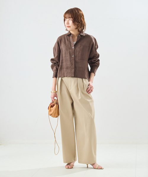 journal standard L'essage（ジャーナルスタンダードレサージュ）の「ヨーロピアンフラックス刺しゅうショートシャツ（シャツ/ブラウス・レディース・ブラウン系その他/オレンジ/ベージュ・FREE）」の4枚目の写真