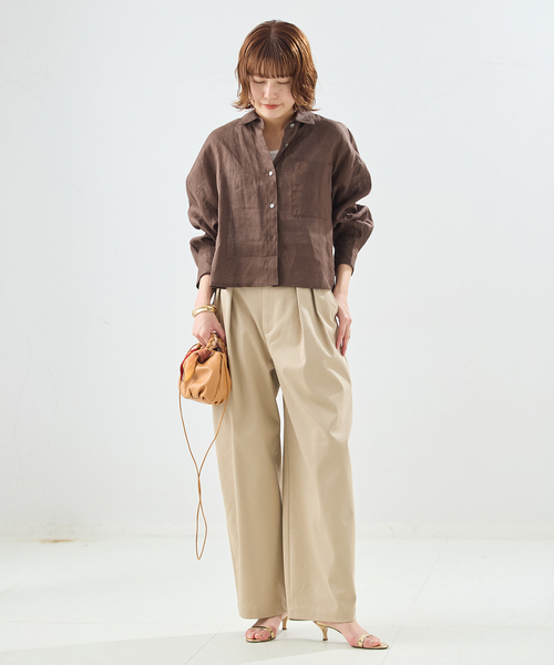 journal standard L'essage（ジャーナルスタンダードレサージュ）の「ヨーロピアンフラックス刺しゅうショートシャツ（シャツ/ブラウス・レディース・ブラウン系その他/オレンジ/ベージュ・FREE）」の5枚目の写真