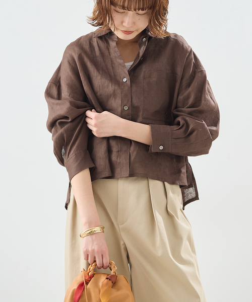 journal standard L'essage（ジャーナルスタンダードレサージュ）の「ヨーロピアンフラックス刺しゅうショートシャツ（シャツ/ブラウス・レディース・ブラウン系その他/オレンジ/ベージュ・FREE）」の8枚目の写真