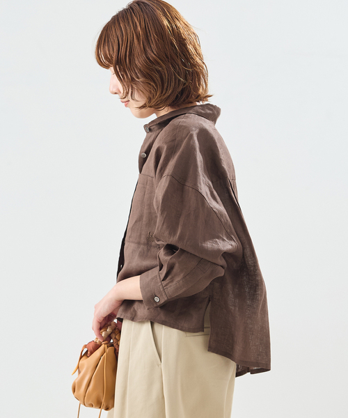 journal standard L'essage（ジャーナルスタンダードレサージュ）の「ヨーロピアンフラックス刺しゅうショートシャツ（シャツ/ブラウス・レディース・ブラウン系その他/オレンジ/ベージュ・FREE）」の9枚目の写真