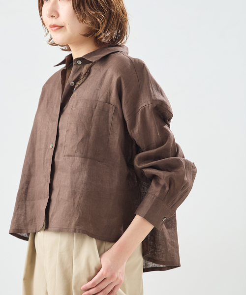 journal standard L'essage（ジャーナルスタンダードレサージュ）の「ヨーロピアンフラックス刺しゅうショートシャツ（シャツ/ブラウス・レディース・ブラウン系その他/オレンジ/ベージュ・FREE）」の10枚目の写真