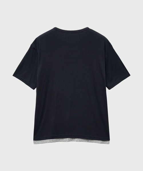 NOIRER(ノイア)の「レイヤードヘンリーネックハーフスリーブTシャツ(ネイビーグレー)(Tシャツ/カットソー・メンズ・その他・48/50/52)」の3枚目の写真