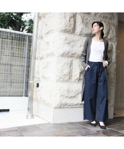 aity(アイティ)の「M-4L ウエストタック ハイウエストデニムワイドパンツ(デニムパンツ・レディース・ネイビー/ワンウォッシュ・4L/3L/LL/L/M)」の3枚目の写真
