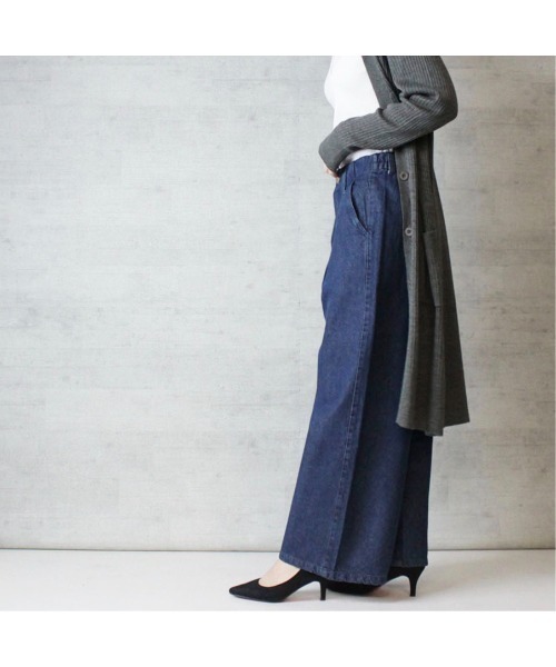 aity(アイティ)の「M-4L ウエストタック ハイウエストデニムワイドパンツ(デニムパンツ・レディース・ネイビー/ワンウォッシュ・4L/3L/LL/L/M)」の5枚目の写真