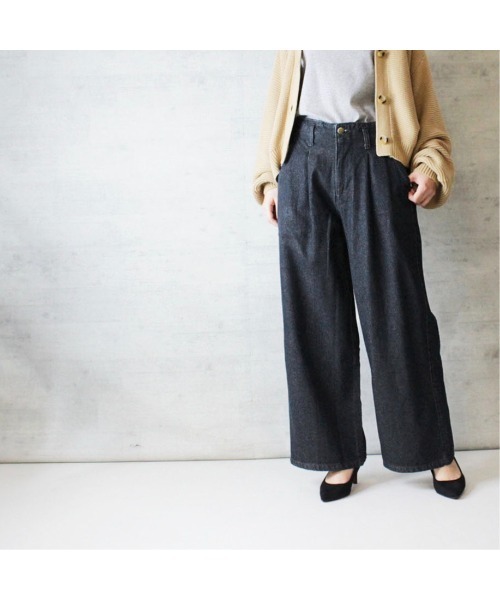 aity(アイティ)の「M-4L ウエストタック ハイウエストデニムワイドパンツ(デニムパンツ・レディース・ネイビー/ワンウォッシュ・4L/3L/LL/L/M)」の7枚目の写真
