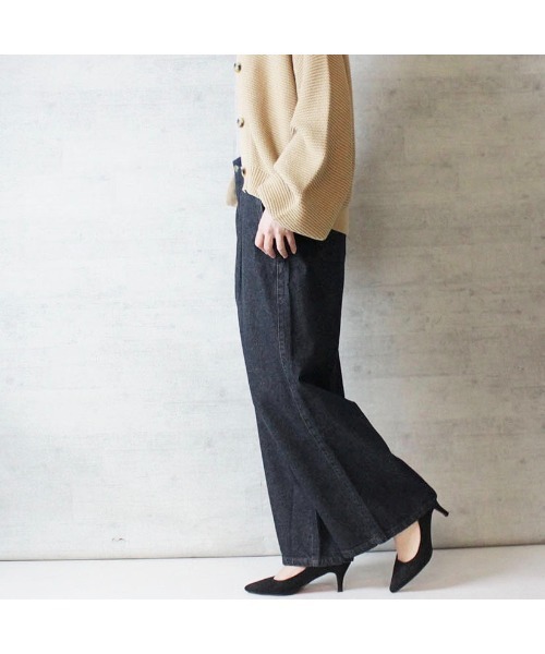 aity(アイティ)の「M-4L ウエストタック ハイウエストデニムワイドパンツ(デニムパンツ・レディース・ネイビー/ワンウォッシュ・4L/3L/LL/L/M)」の8枚目の写真