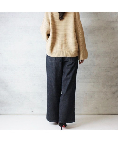 aity(アイティ)の「M-4L ウエストタック ハイウエストデニムワイドパンツ(デニムパンツ・レディース・ネイビー/ワンウォッシュ・4L/3L/LL/L/M)」の9枚目の写真