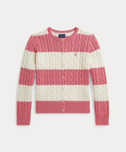 POLO RALPH LAUREN CHILDRENSWEAR(ポロ ラルフ ローレン チルドレンズウェア)の「ストライプド ケーブル コットン カーディガン(カーディガン/ボレロ・キッズ・ピンク・XL/M/L/S)」の1枚目の写真