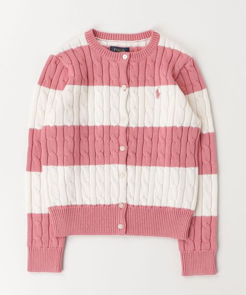 POLO RALPH LAUREN CHILDRENSWEAR(ポロ ラルフ ローレン チルドレンズウェア)の「ストライプド ケーブル コットン カーディガン(カーディガン/ボレロ・キッズ・ピンク・XL/M/L/S)」の3枚目の写真
