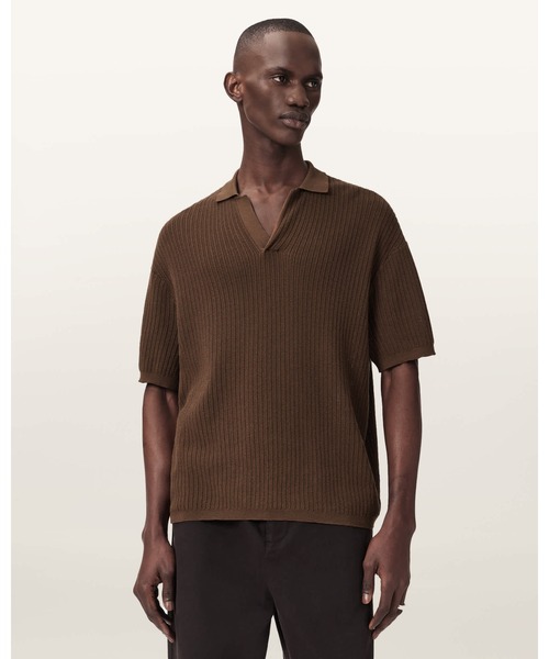 koha　ブラウン 半袖ニットポロシャツ セール】THOMA SHORT SLEEVE KNITTED POLO SHIRT | THOMA 半袖 ニット