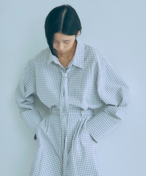 EN NEUME(エンノイム)の「【Set Up】Soft Seersucker Check Shirt(シャツ/ブラウス・レディース・ブルー/アイボリー/ベージュ・FREE)」の6枚目の写真