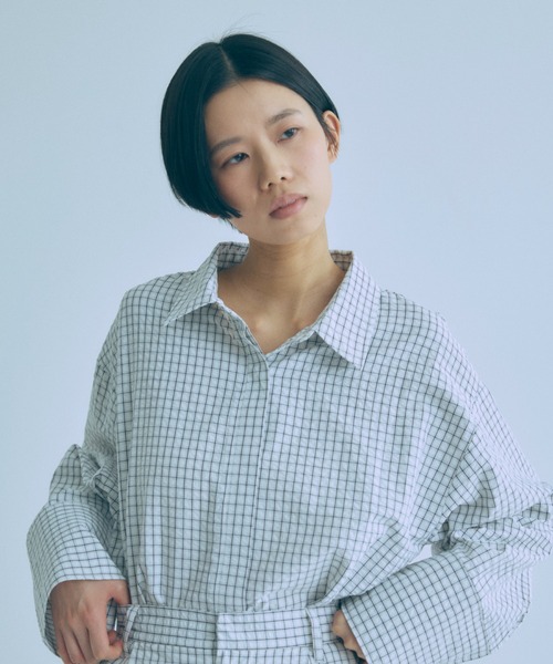 EN NEUME(エンノイム)の「【Set Up】Soft Seersucker Check Shirt(シャツ/ブラウス・レディース・ブルー/アイボリー/ベージュ・FREE)」の8枚目の写真