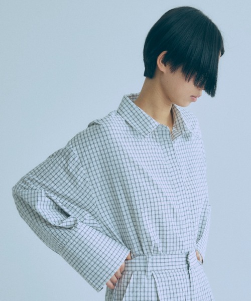EN NEUME(エンノイム)の「【Set Up】Soft Seersucker Check Shirt(シャツ/ブラウス・レディース・ブルー/アイボリー/ベージュ・FREE)」の9枚目の写真
