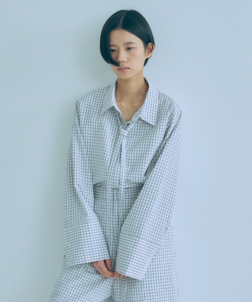 EN NEUME(エンノイム)の「【Set Up】Soft Seersucker Check Shirt(シャツ/ブラウス・レディース・ブルー/アイボリー/ベージュ・FREE)」の5枚目の写真