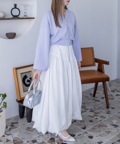 CLEAR BASIC（クリアベーシック）の「ハートボタンVネックニットカーディガン（カーディガン/ボレロ・レディース・アイボリー/杢グレー/ラベンダー/ブラック・F）」の9枚目の写真