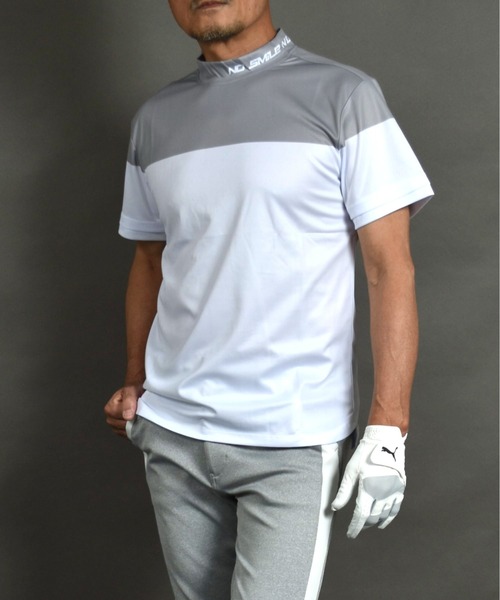 COMON GOLF(コモンゴルフ)の「バイカラーDRY素材 半袖モックネック ゴルフシャツ(Tシャツ/カットソー・メンズ・ブラック×ベージュ/グレー×ホワイト・XXL/L/M/XL)」の2枚目の写真