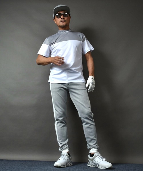 COMON GOLF(コモンゴルフ)の「バイカラーDRY素材 半袖モックネック ゴルフシャツ(Tシャツ/カットソー・メンズ・ブラック×ベージュ/グレー×ホワイト・XXL/L/M/XL)」の3枚目の写真