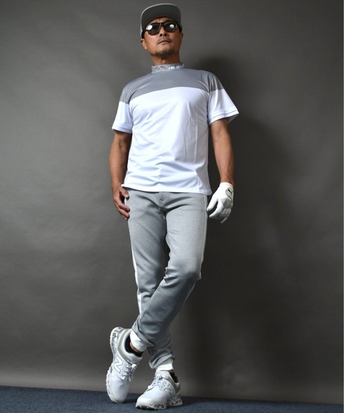 COMON GOLF(コモンゴルフ)の「バイカラーDRY素材 半袖モックネック ゴルフシャツ(Tシャツ/カットソー・メンズ・ブラック×ベージュ/グレー×ホワイト・XXL/L/M/XL)」の4枚目の写真