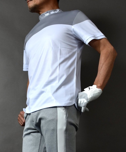 COMON GOLF(コモンゴルフ)の「バイカラーDRY素材 半袖モックネック ゴルフシャツ(Tシャツ/カットソー・メンズ・ブラック×ベージュ/グレー×ホワイト・XXL/L/M/XL)」の5枚目の写真