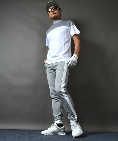 COMON GOLF(コモンゴルフ)の「バイカラーDRY素材 半袖モックネック ゴルフシャツ(Tシャツ/カットソー・メンズ・ブラック×ベージュ/グレー×ホワイト・XXL/L/M/XL)」の6枚目の写真