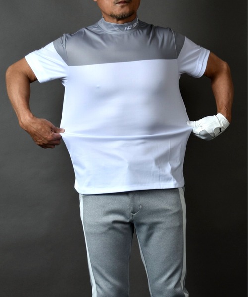 COMON GOLF(コモンゴルフ)の「バイカラーDRY素材 半袖モックネック ゴルフシャツ(Tシャツ/カットソー・メンズ・ブラック×ベージュ/グレー×ホワイト・XXL/L/M/XL)」の13枚目の写真
