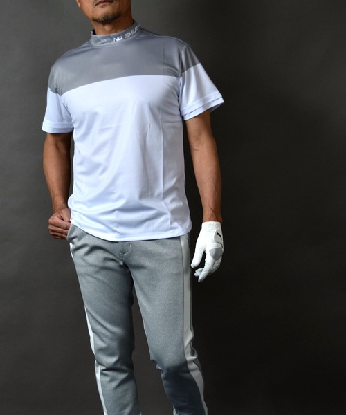COMON GOLF(コモンゴルフ)の「バイカラーDRY素材 半袖モックネック ゴルフシャツ(Tシャツ/カットソー・メンズ・ブラック×ベージュ/グレー×ホワイト・XXL/L/M/XL)」の16枚目の写真