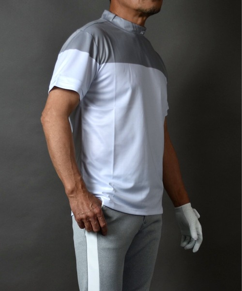COMON GOLF(コモンゴルフ)の「バイカラーDRY素材 半袖モックネック ゴルフシャツ(Tシャツ/カットソー・メンズ・ブラック×ベージュ/グレー×ホワイト・XXL/L/M/XL)」の17枚目の写真