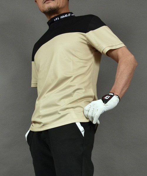 COMON GOLF(コモンゴルフ)の「バイカラーDRY素材 半袖モックネック ゴルフシャツ(Tシャツ/カットソー・メンズ・ブラック×ベージュ/グレー×ホワイト・XXL/L/M/XL)」の8枚目の写真