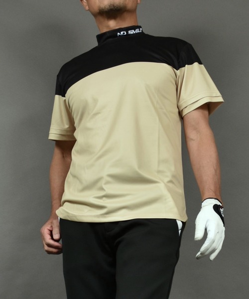 COMON GOLF(コモンゴルフ)の「バイカラーDRY素材 半袖モックネック ゴルフシャツ(Tシャツ/カットソー・メンズ・ブラック×ベージュ/グレー×ホワイト・XXL/L/M/XL)」の10枚目の写真