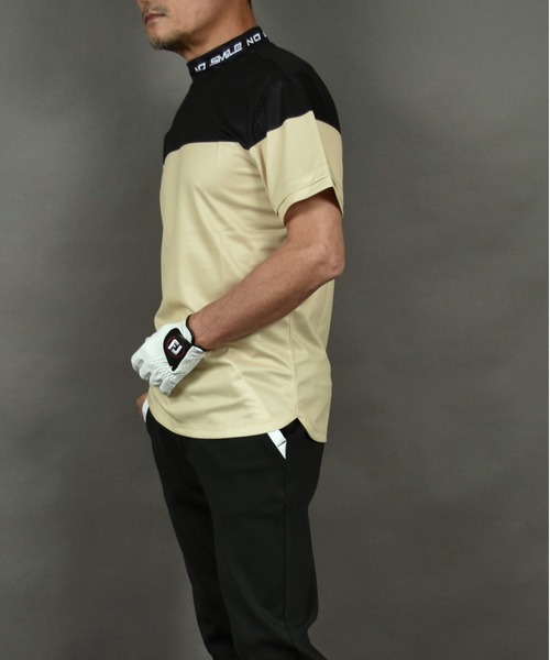 COMON GOLF(コモンゴルフ)の「バイカラーDRY素材 半袖モックネック ゴルフシャツ(Tシャツ/カットソー・メンズ・ブラック×ベージュ/グレー×ホワイト・XXL/L/M/XL)」の11枚目の写真