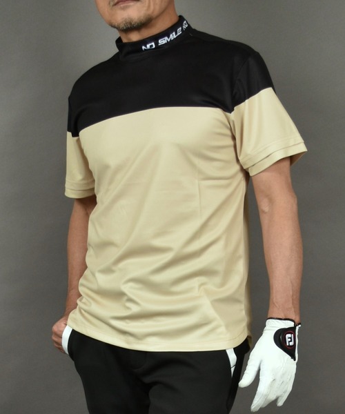 COMON GOLF(コモンゴルフ)の「バイカラーDRY素材 半袖モックネック ゴルフシャツ(Tシャツ/カットソー・メンズ・ブラック×ベージュ/グレー×ホワイト・XXL/L/M/XL)」の12枚目の写真