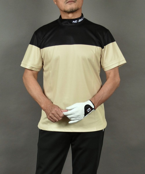 COMON GOLF(コモンゴルフ)の「バイカラーDRY素材 半袖モックネック ゴルフシャツ(Tシャツ/カットソー・メンズ・ブラック×ベージュ/グレー×ホワイト・XXL/L/M/XL)」の22枚目の写真