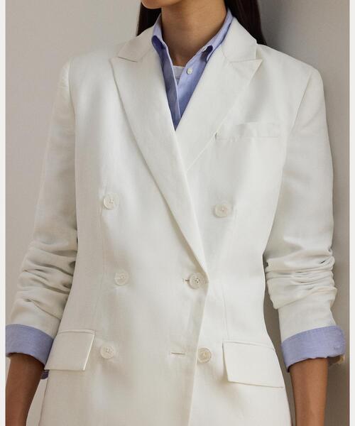 LAUREN RALPH LAUREN(ローレン ラルフ ローレン)の「ダブルブレステッド リネンブレンド ツイル ブレザー(テーラードジャケット・レディース・ホワイト・6/4/2/00/0)」の2枚目の写真