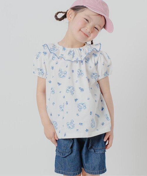 Boribon(ボリボン)の「【リンク】スワン・ローズガーデン総柄Tシャツ(Tシャツ/カットソー・キッズ・ブルー/ピンク/レッド・80/90/100/110/120)」の1枚目の写真