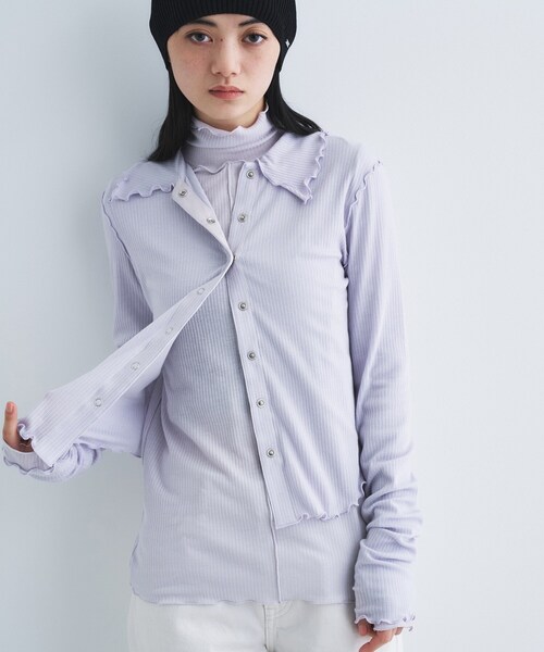 CODE A（コードエー）の「edge－fit ribbed cardigan（カーディガン/ボレロ・レディース・ライトグレー/ホワイト/ライトブルー・00）」の12枚目の写真