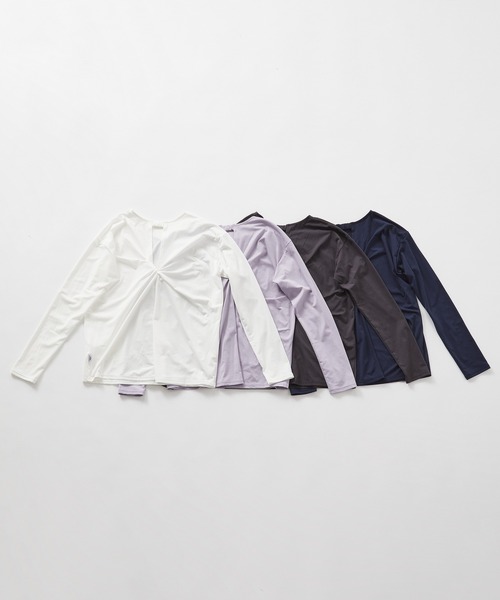 Julier Yoga and Relax（ジュリエヨガアンドリラックス）の「Julier ライトプライム バッククロスプルオーバー（Tシャツ/カットソー・レディース・ホワイト/ネイビー/チャコール/ラベンダー・FREE）」の7枚目の写真