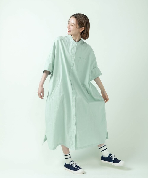 PAR ICI（パーリッシィ）の「チェック/無地 BIGシャツワンピース（シャツワンピース・レディース・ピンク/ダークブラウン/イエロー/サックスブルー/アイボリー・FREE）」の3枚目の写真