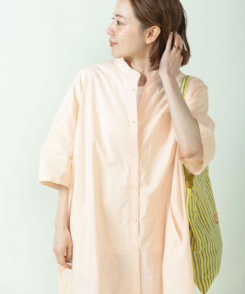 PAR ICI（パーリッシィ）の「チェック/無地 BIGシャツワンピース（シャツワンピース・レディース・ピンク/ダークブラウン/イエロー/サックスブルー/アイボリー・FREE）」の5枚目の写真