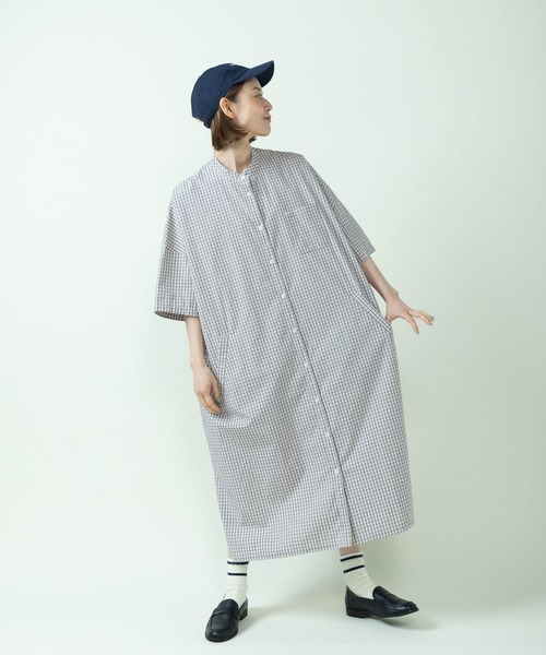 PAR ICI（パーリッシィ）の「チェック/無地 BIGシャツワンピース（シャツワンピース・レディース・ピンク/ダークブラウン/イエロー/サックスブルー/アイボリー・FREE）」の13枚目の写真