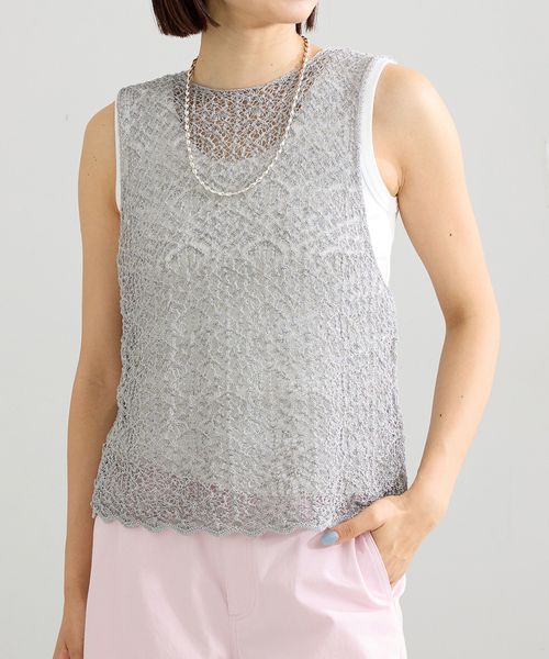 IENA（イエナ）の「enrica/エンリカ レースガラKNIT ニット KNIT225（ニット/セーター・レディース・グレー/ブラック・FREE）」の8枚目の写真