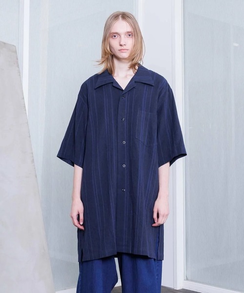 VOAAOV(ヴォアーブ)の「【VOAAOV】TWEED / STRIPE - SET UP Short Sleeve Shirt(シャツ/ブラウス・メンズ・ネイビー/ブラウン・1/2)」の2枚目の写真